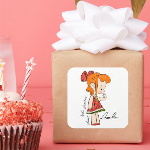 Autocollant fille pastèque