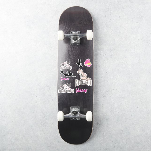 Autocollant fille sirène anniversaire (Skateboard)