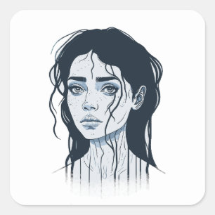 Autocollant fille triste