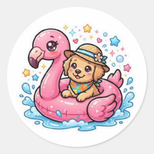 Autocollant Flamingo Piscine Été Mignon Chien Kawa