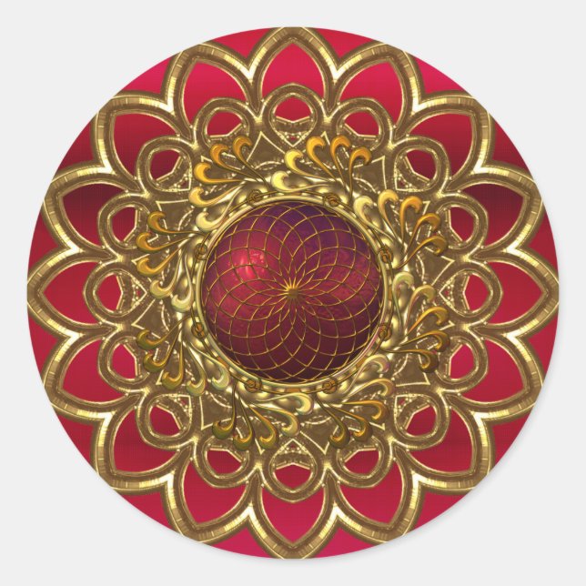 Autocollant Fleur de Bijou Rouge Éclatant Or (Devant)