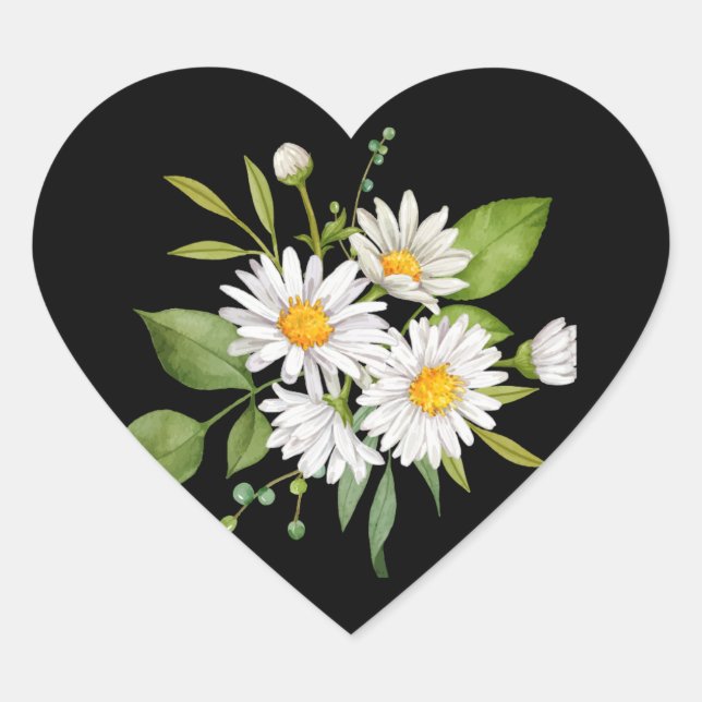 Autocollant fleur de marguerite sur fond noir (Devant)