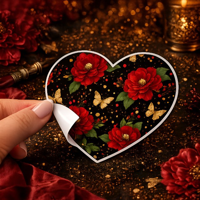 Autocollant Fleur Rouge Romantique Motif Papillon  (Créateur téléchargé)