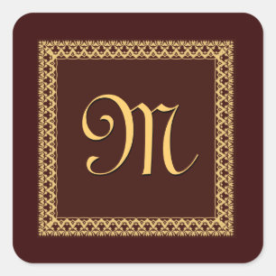 Autocollant fleuri de carré de monogramme de