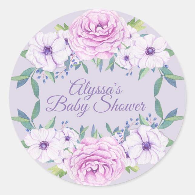Autocollant Fleurs de Lilas Violet Baby Shower (Devant)