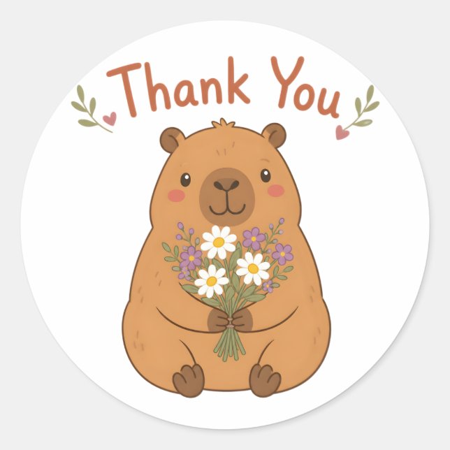 Autocollant Fleurs Sauvages Merci Capybara Mignon (Devant)
