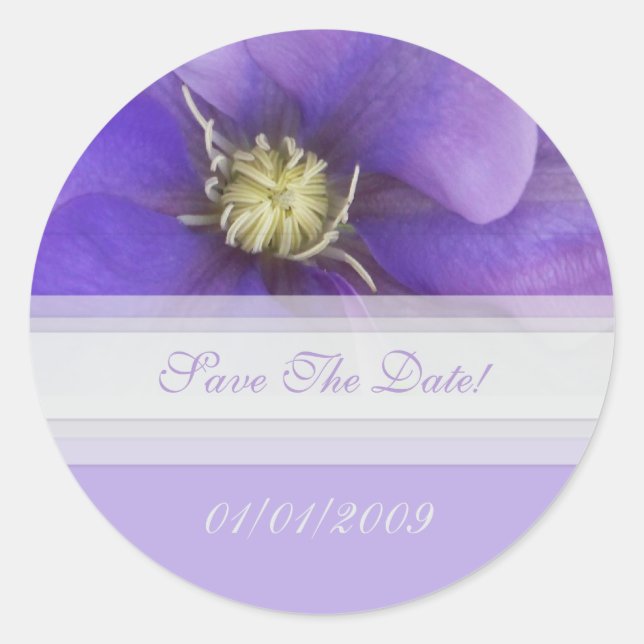 Autocollant Fleurs Violettes Enregistrez La Date (Devant)