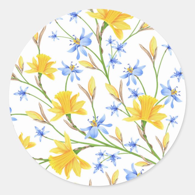 Autocollant floral bleu et jaune (Devant)