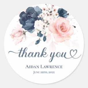 Autocollant floral Bleu marine et rose blush