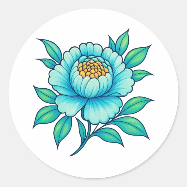 Autocollant floral bleu sarcelle | Botanique éléga (Devant)