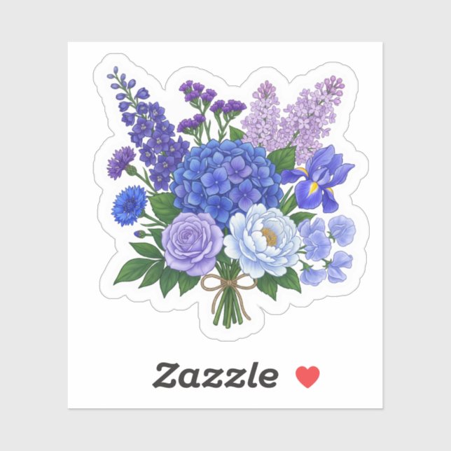 Autocollant floral bouquet de fleurs violet bleu (Feuille)