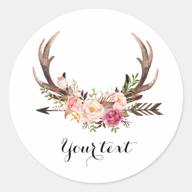 Autocollant floral d'Antler avec le texte fait sur (Devant)