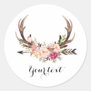 Autocollant floral d'Antler avec le texte fait sur