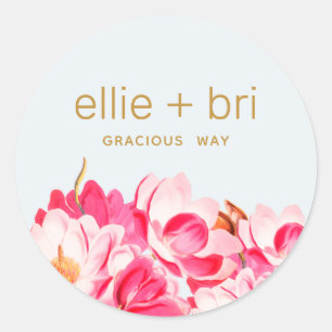 Autocollant floral de couleur rose ronde de 2" Mag