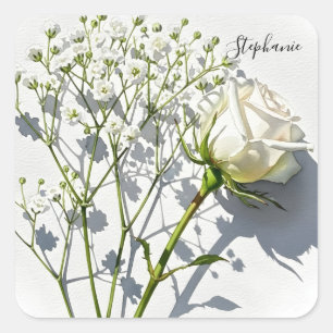 Autocollant floral de rose blanche personnalisé