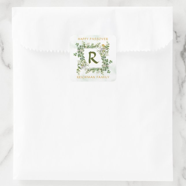 Autocollant floral de Seder avec monogramme de Pâq (Sac)