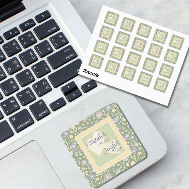 Autocollant floral Grateful Heart Joyful Life  (Grateful Heart Joyful Life Floral Sticker – Inspirational Cottagecore Design)