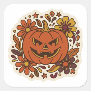 Autocollant floral Halloween Citrouille Rétro 70