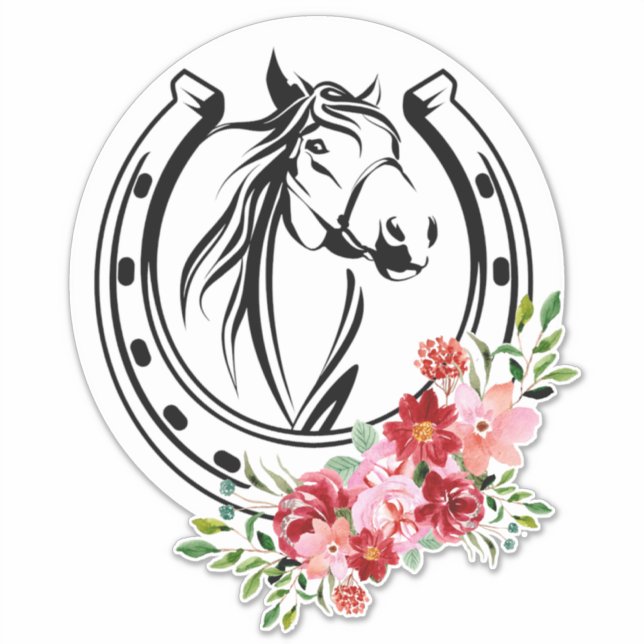 Autocollant Floral Horse Horseshoe (Devant)
