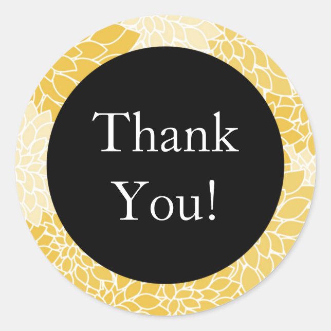 Autocollant floral jaune et noir "Merci !" (Devant)