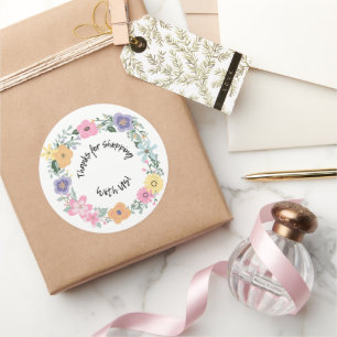 Autocollant floral "Merci de votre achat chez nous