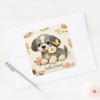 Autocollant floral papillon chiot gris mignon 