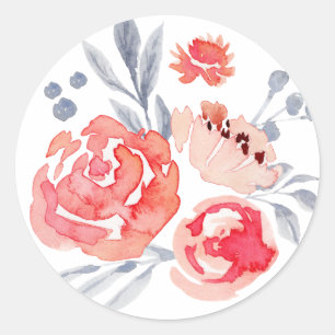 Autocollant floral pêche à l'aquarelle