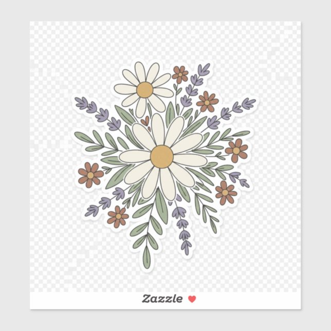 Autocollant Floral Rétro – Marguerite Vintage & Fl (Feuille)