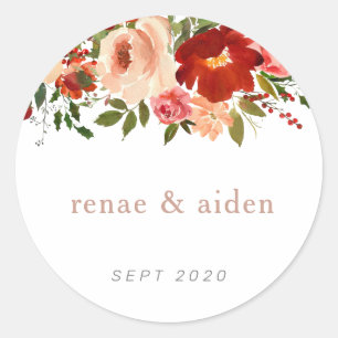 Autocollant floral rouge et roux