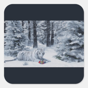 Autocollant Forêt d'Hiver Tigre Blanc
