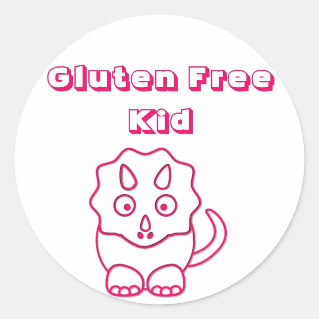 Autocollant Fuchsia Dino Gluten gratuit pour enfan (Devant)