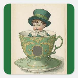 Autocollant Garçon Irlandais Dans Une Tasse De Thé