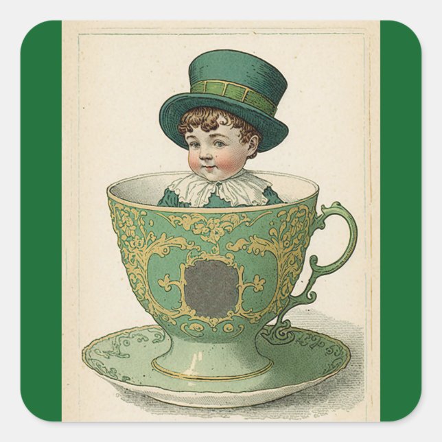 Autocollant Garçon Irlandais Dans Une Tasse De Thé (Devant)