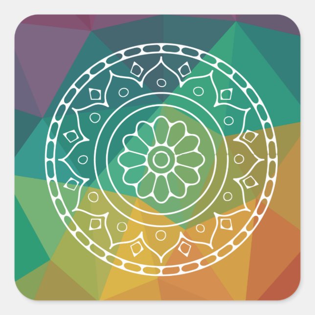 Autocollant géométrique mandala arc-en-ciel. (Devant)