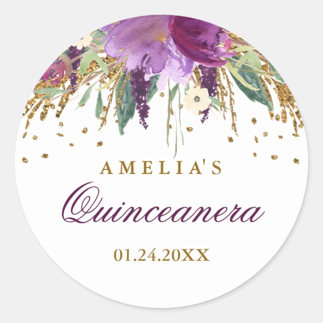 Autocollant Glitter Améthyste Quinceanera (Devant)