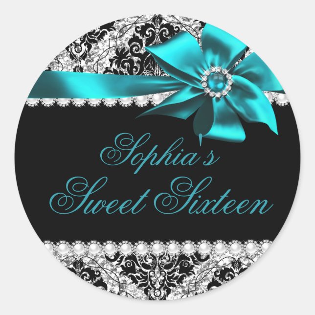 Autocollant Glitter Damask & Jewel Bleu Turquoise  (Devant)