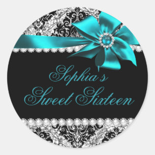 Autocollant Glitter Damask & Jewel Teal Bow Sweet 