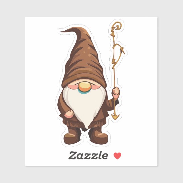Autocollant Gnome Explorateur avec Canne  (Feuille)