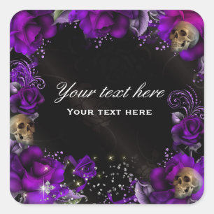 Autocollant gothique Roses Violettes + Crânes