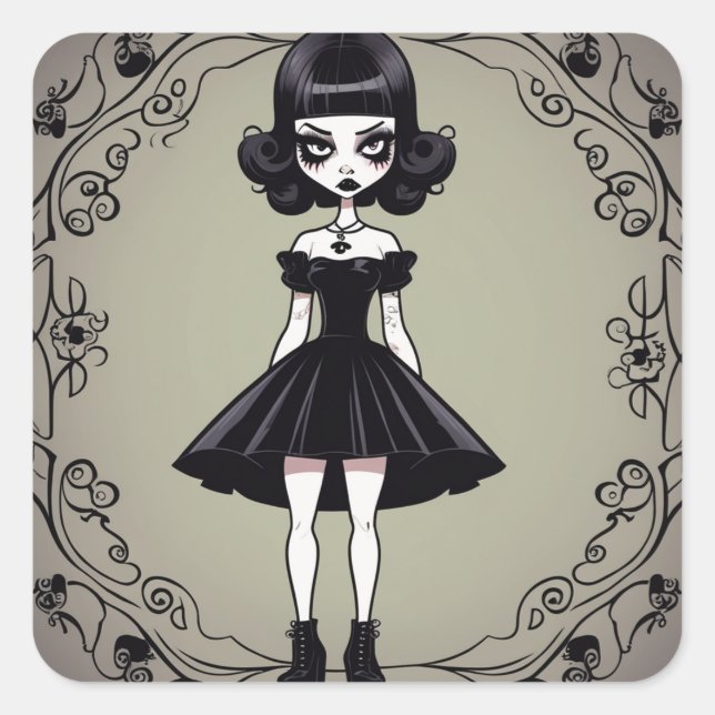 Autocollant gothique style fille noire (LBD) (Devant)