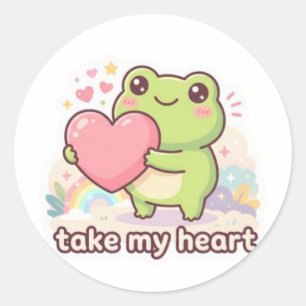 Autocollant Grenouille Prends Mon Cœur Grenouille 