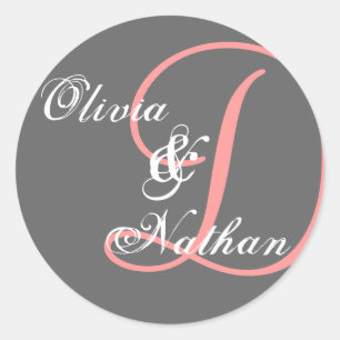 Autocollant GRIS et ROSE de monogramme de mariage