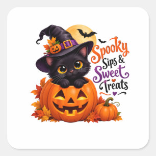 Autocollant Halloween Chat Noir et Citrouille Épou