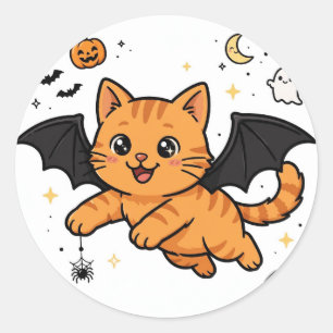 Autocollant Halloween Chat Orange Tacheté Chauve-S
