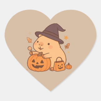 Autocollant Halloween Citrouille Capybara Mignon