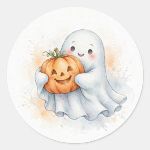 Autocollant Halloween Citrouille Fantôme Aquarelle