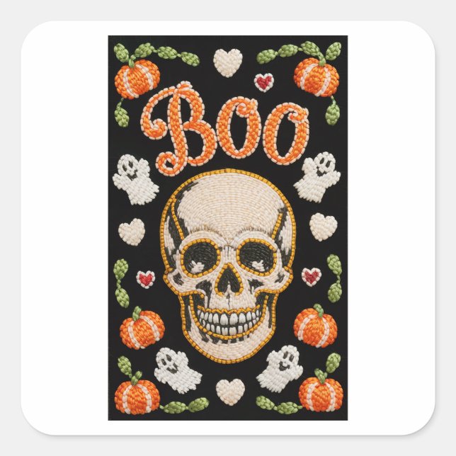 Autocollant Halloween crâne BOO brodé mignon  (Devant)
