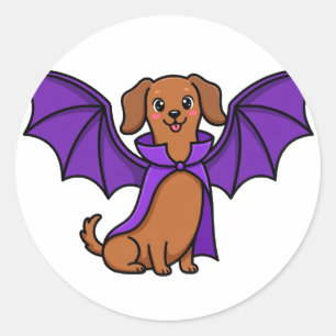 Autocollant Halloween de dachshund chauve-souris m