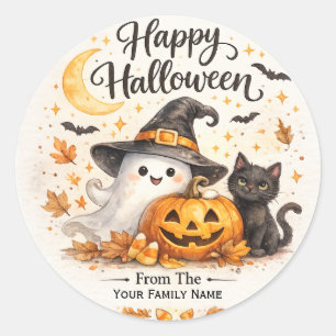 Autocollant Halloween de fantôme mignon et chat no