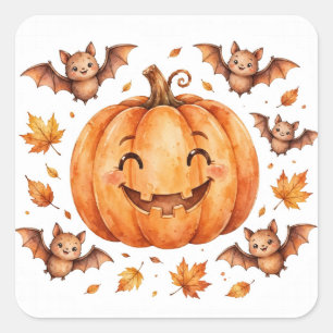 Autocollant Halloween Fête Citrouille Souriant